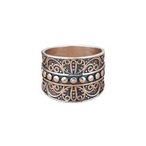 Boho Vintage Vine Silver Embossed Wide Ring